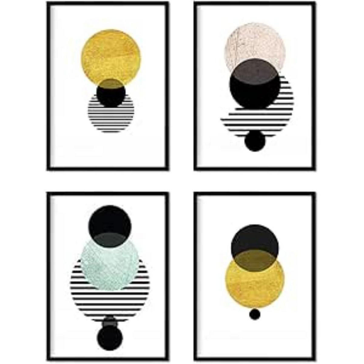 POSTER Set mit 4 Geometrische Nordischer Kreisen A4 Schwarzer Rahmen - Schwarz, Papier (29.7/3cm) - Nacnic