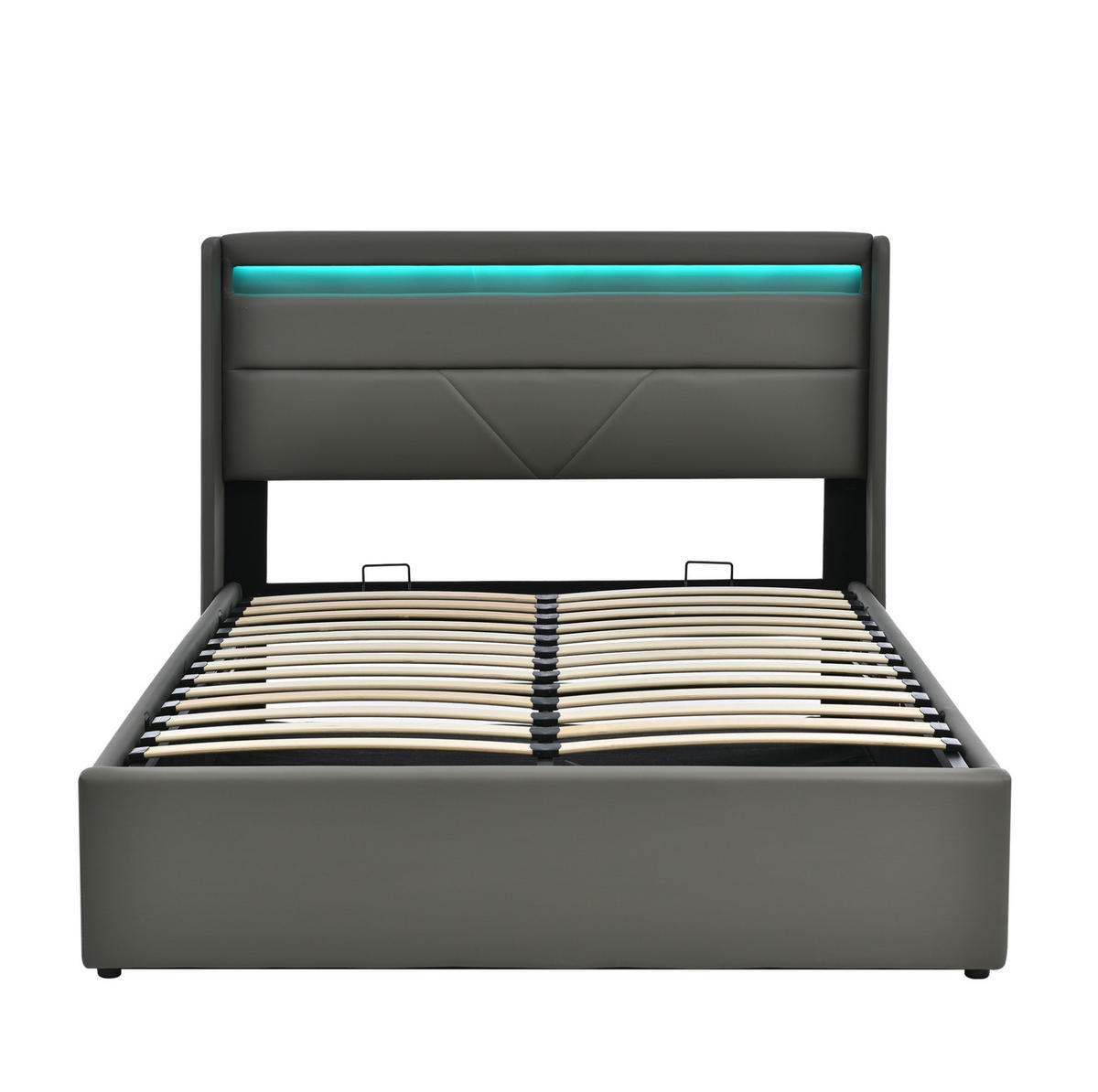 POLSTERBETT mit LED und Bettkasten 140x200 cm PU Grau - Grau, Metall (140/200cm) - Meubliv