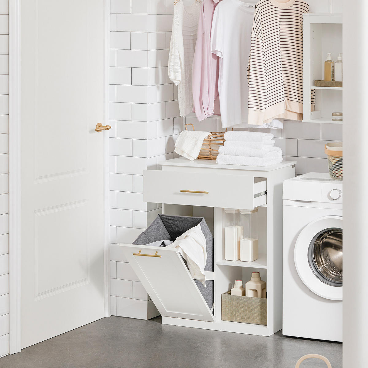 WÄSCHESCHRANK Weiß - Weiß, Holzwerkstoff (66/95/37cm) - SoBuy