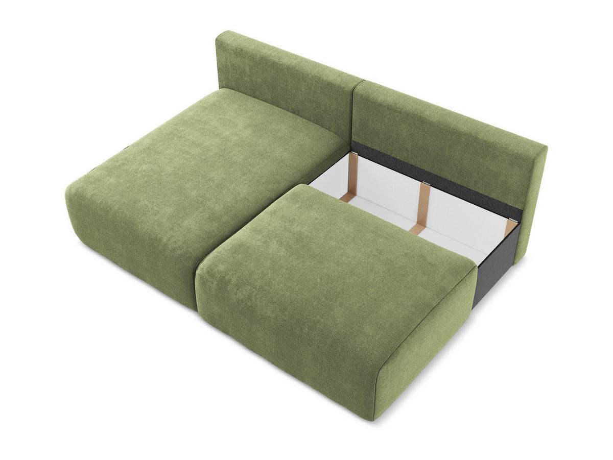 ECKSOFA mit Schlaffunktion links Chenille Stoff Grün - Schwarz/Grau, Kunststoff/Textil (149/210cm) - Makamii