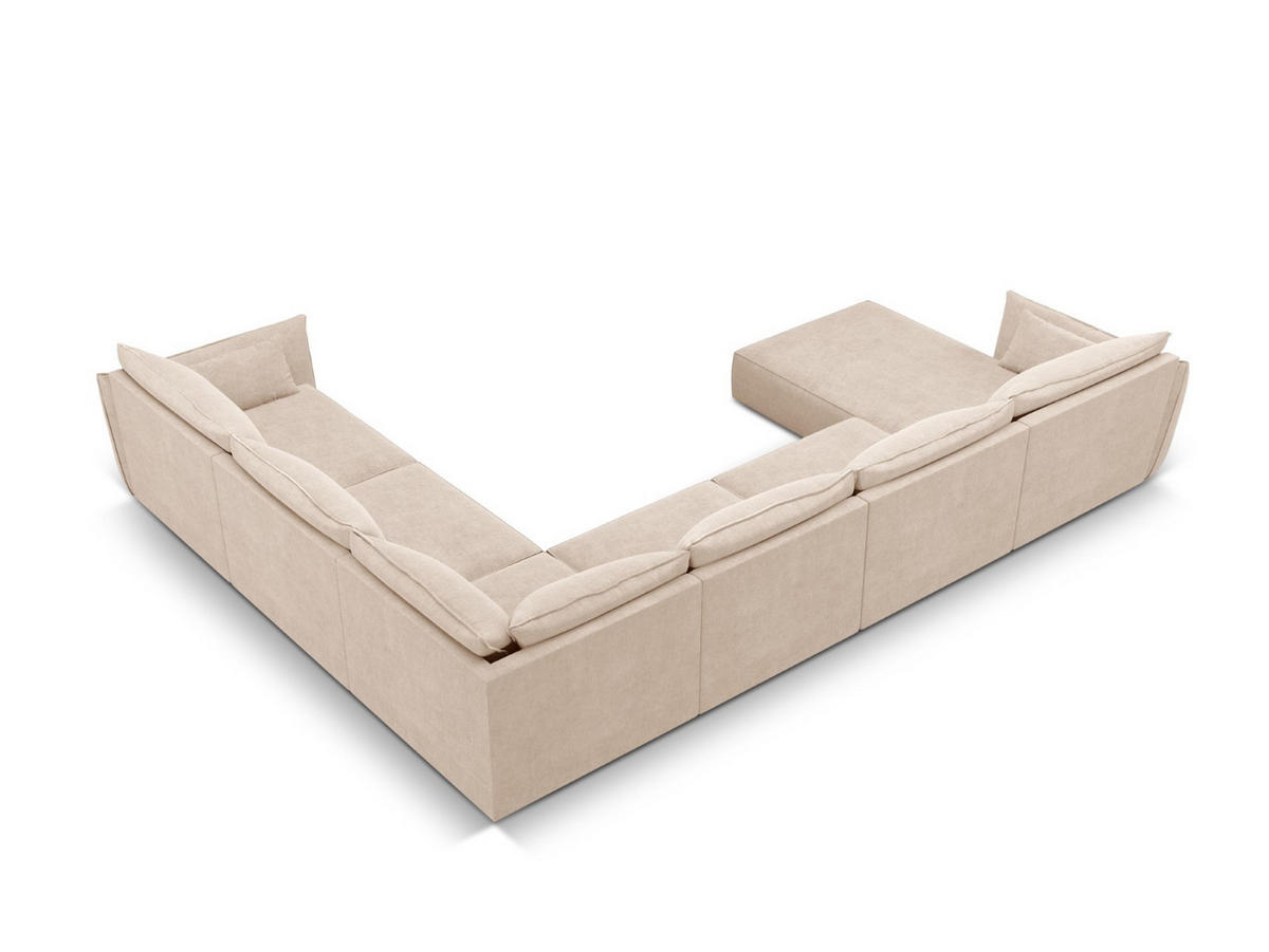 PANORAMASOFA rechts Kaelle aus Chenille-Stoff beige 8 Sitzplätze - Beige, Textil (284/85/384cm) - Micadoni