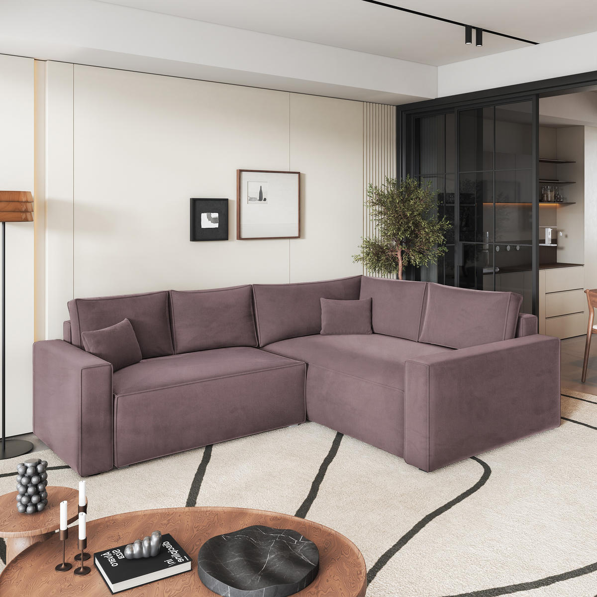 ROHOVÁ SEDAČKA ERONIS šeříková - šedá/šeříková, dřevo/textil (265/194cm) - MASSENO