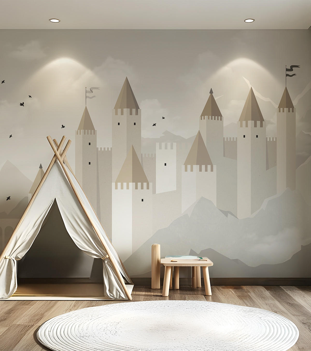 PANORAMA-VLIESTAPETE Schloss 4 x 3 m, grau - Beige/Hellgrün, Papier (400/300cm) - Lilipinso