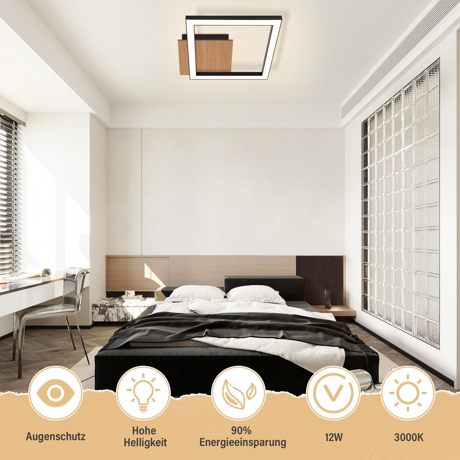 Thumbnail - Nettlife Led-Deckenleuchte, Schwarz, Metall, F, 23.2x4.1x23.2 cm, Lampen & Leuchten, LED Beleuchtung, LED-Deckenleuchten