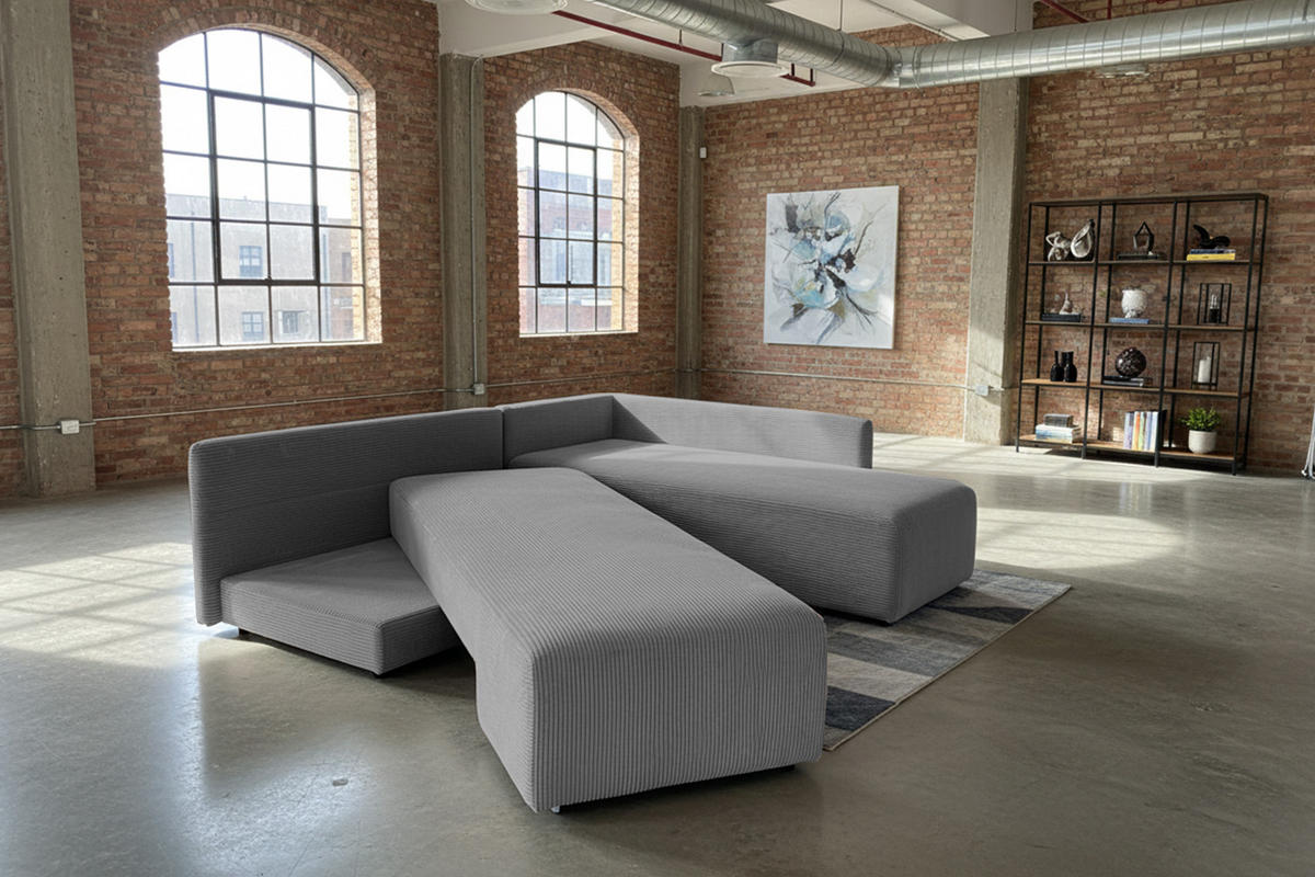 SCHLAFSOFA SADIRA Grau Cord - Schwarz/Grau, Kunststoff/Textil (288/209cm) - KAWOLA