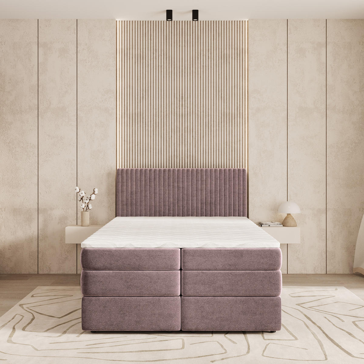 BOXSPRINGBETT FELBIO 180x200 cm mit Matratze und Topper - Rosa - Rosa, Holz (180/200cm) - MASSENO