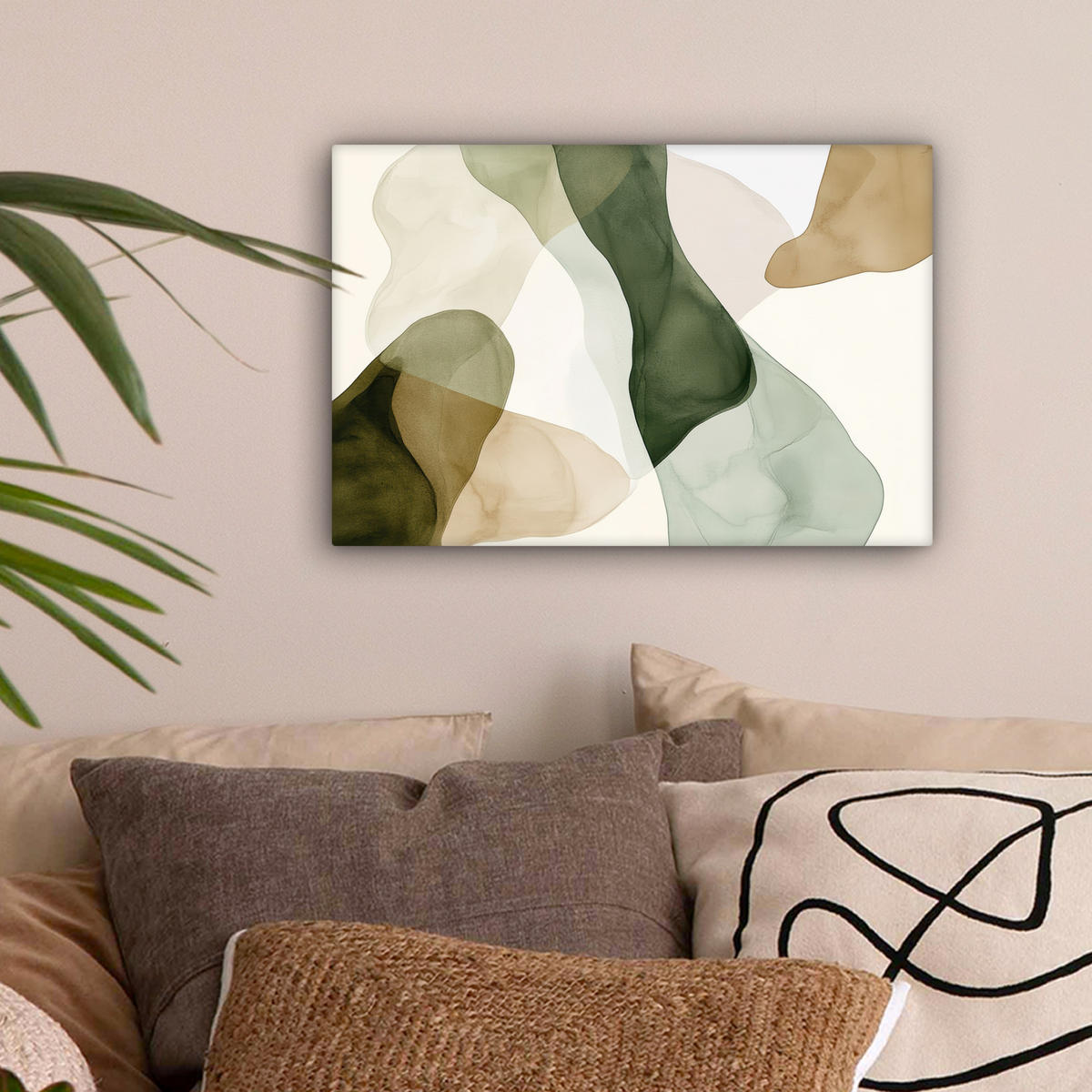 LEINWANDBILD Japandi - Abstrakt - Grün 30x20 cm - Salbeigrün, Textil (30/20cm) - MuchoWow