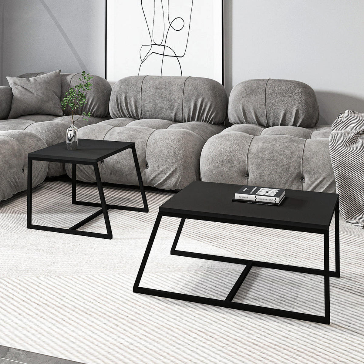 COUCHTISCH 2er Set Between Anthrazit mit Metall Füße - Anthrazit, Holzwerkstoff/Metall (50/88/38cm) - moebel17