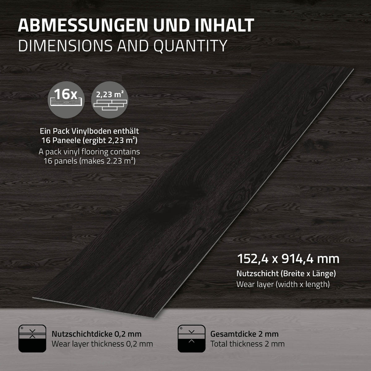 VINYLBODEN selbstklebend 11,15m²/80 Dielen Eiche dunkelgrau - Dunkelgrau, Kunststoff (91.5/15.3/0.2cm) - ML-DESIGN
