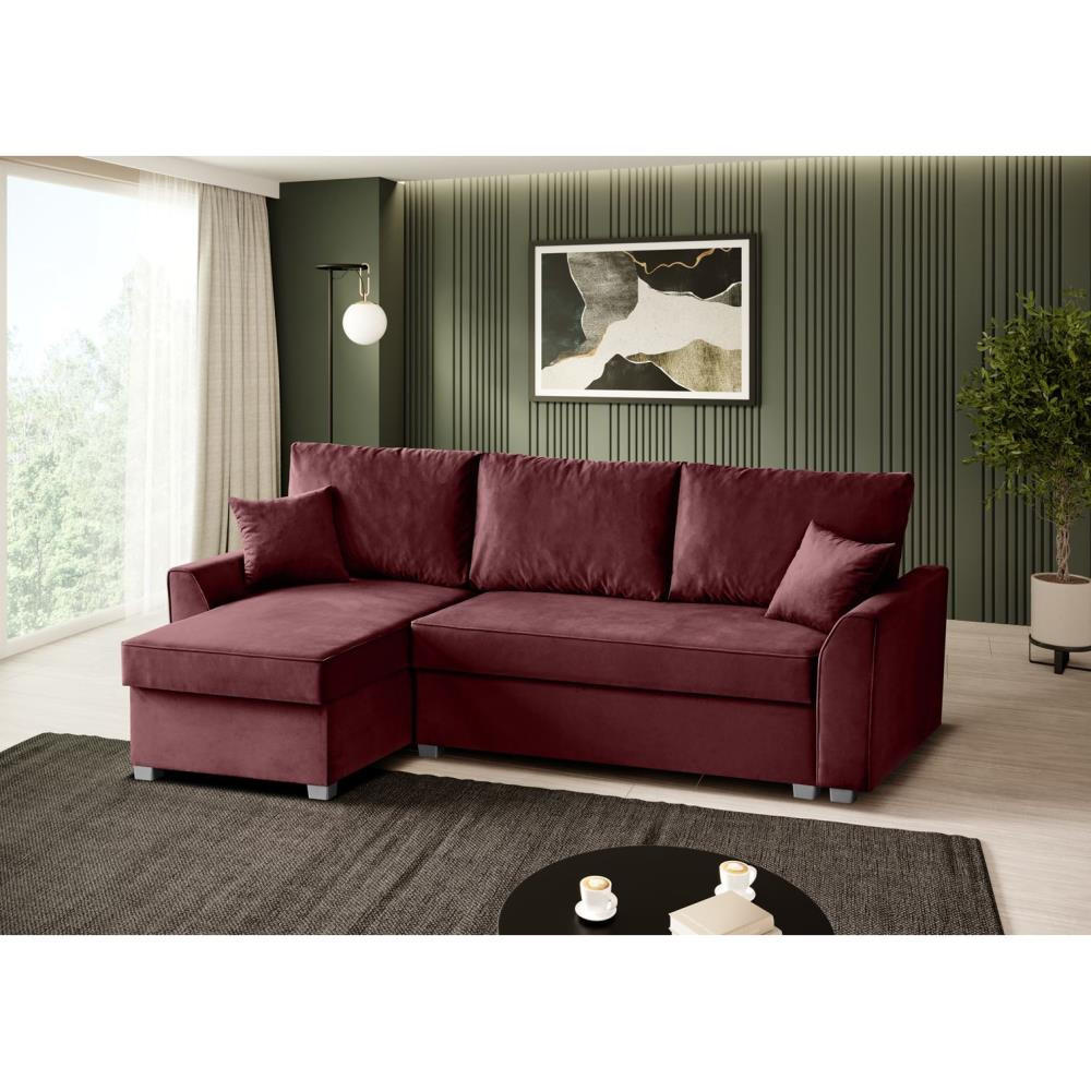 ECKSCHLAFSOFA Teramo rot - Rot/Schwarz, Kunststoff/Textil (235/150cm) - Beautysofa