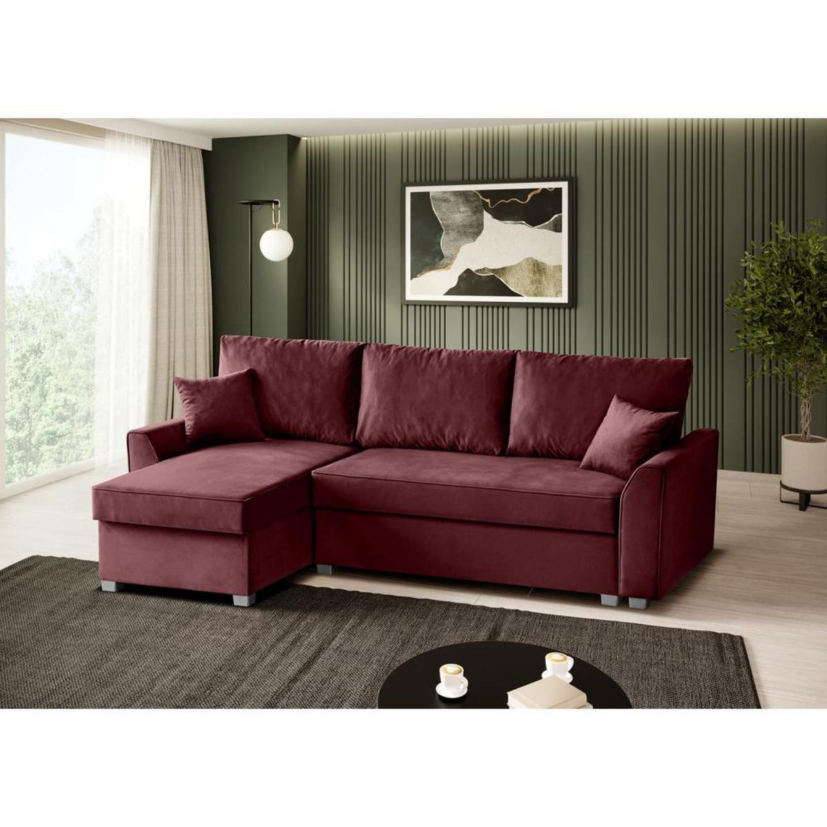 ECKSCHLAFSOFA Teramo rot - Rot/Schwarz, Kunststoff/Textil (235/150cm) - Beautysofa