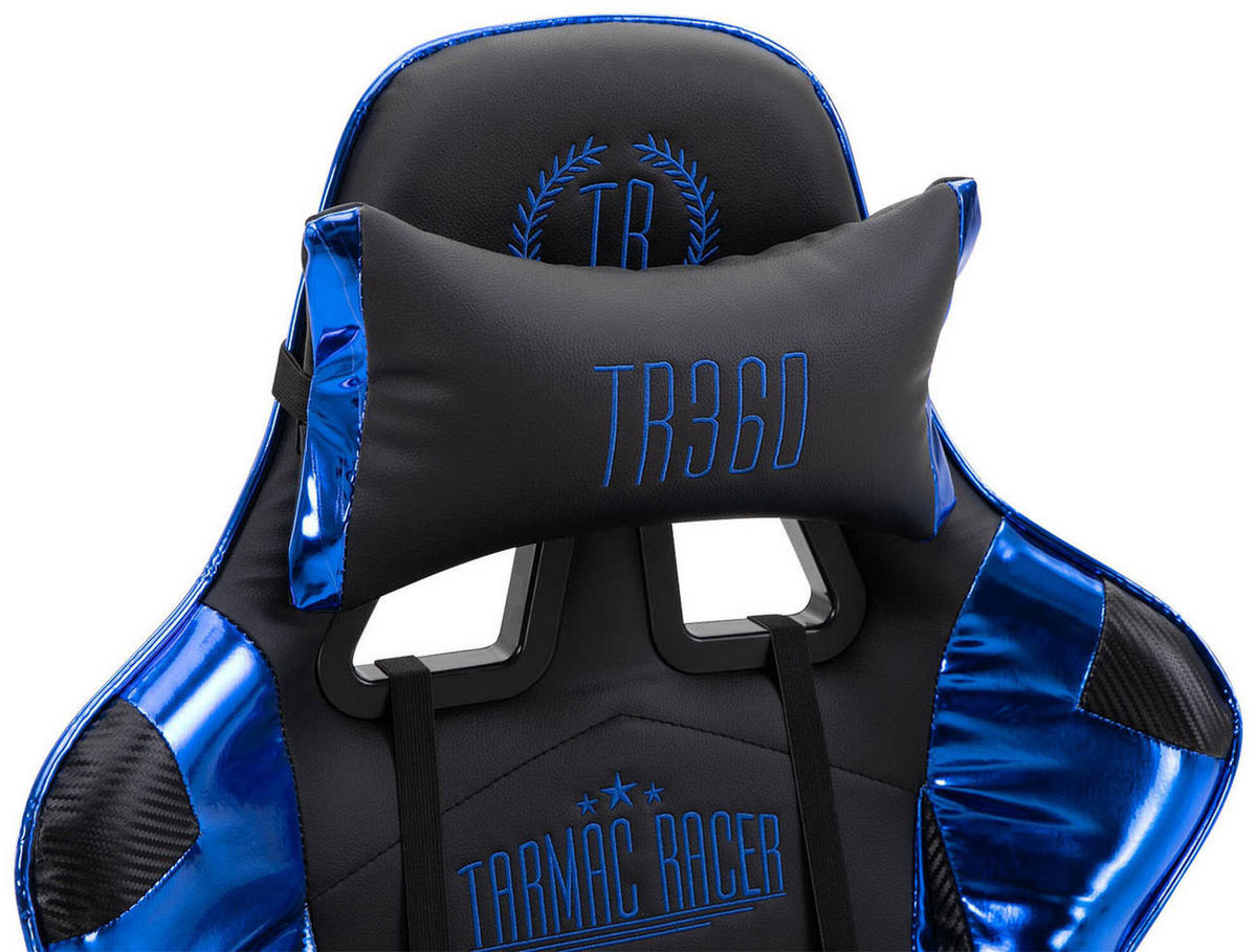 BÜROSTUHL Racing Turbine mit Fußablage glanz, Schwarz/Blau - Blau, Kunststoff/Textil (67/142/58cm) - TPFLiving
