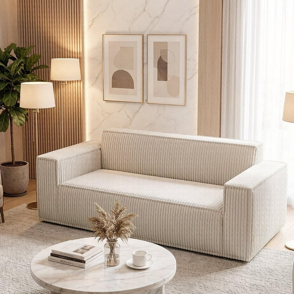 2-SITZER SOFA Cord Off-White - Creme, Textil (178/70/86cm) - WISHDOR