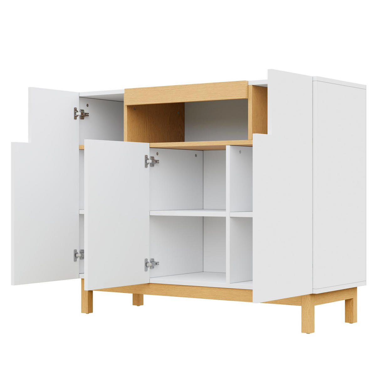 SIDEBOARD 120,5/42/96 cm aus Spanplatte mit 3 Türen und offenem Fach Weiß - Weiß, Holzwerkstoff (120.5/96/42cm) - Modenvie