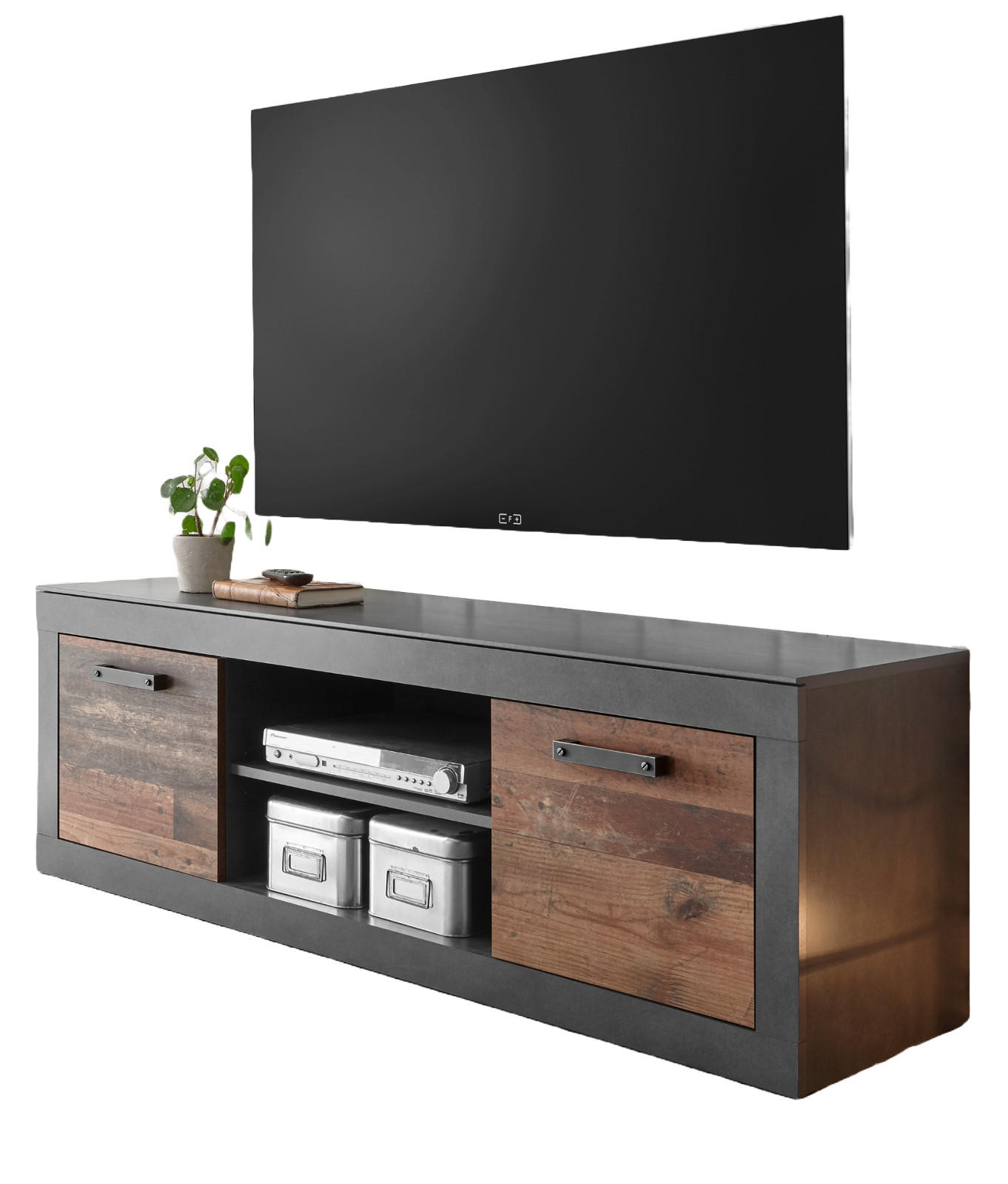 TV-LOWBOARD Old Used Wood Shabby Design mit Matera grau, TV-Unterteil, 153 x 51 cm - Dunkelgrau/Braun, Holzwerkstoff/Kunststoff (153/51/43cm) - Furn.Design