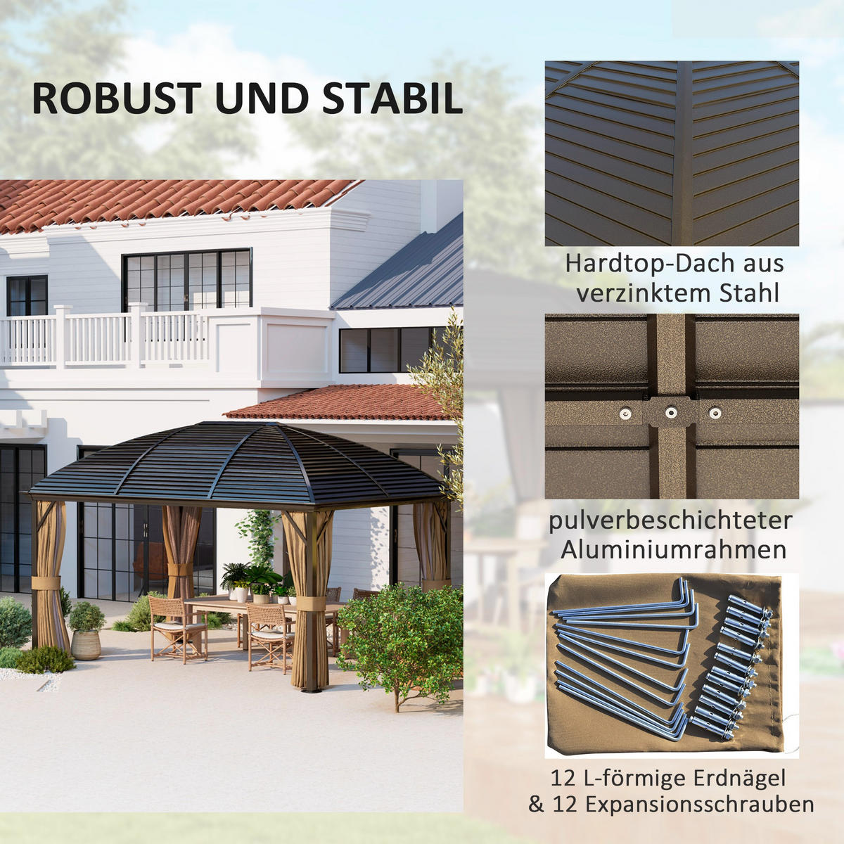 PAVILLON mit Hardtop 4x3 m - Braun, Metall (298/280/398cm) - Outsunny