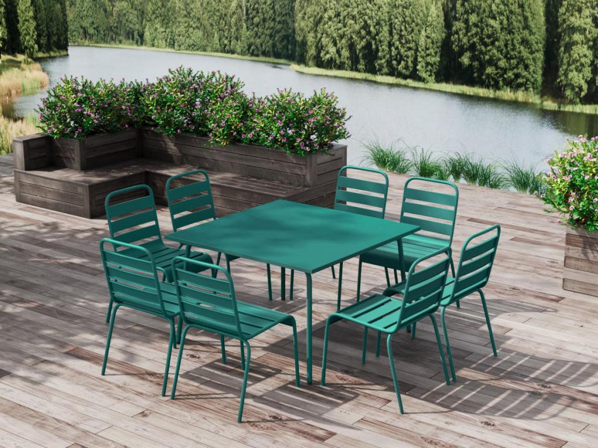 GARTENTISCH quadratisch - L. 120 cm - Metall - Blau - MIRMANDE von MYLIA - Blau, Metall (120/120/75cm) - Vente-Unique