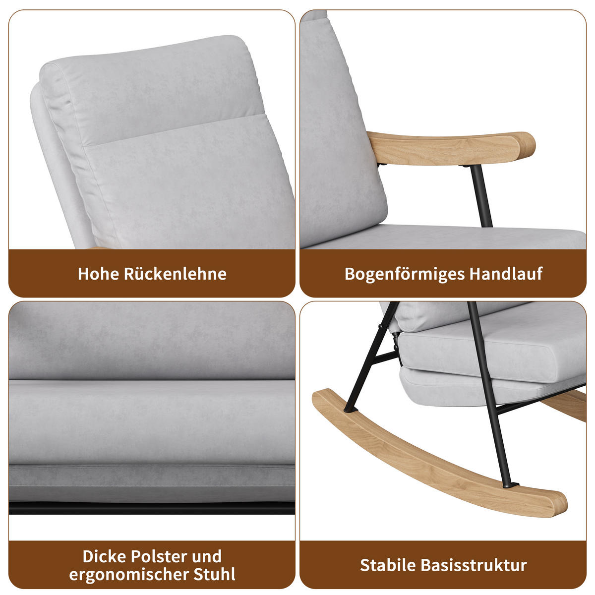 SCHAUKELSTUHL Grau aus Leinen, Polsterstuhl mit Metallgestell, 97 x 64 x 94 cm - Grau, Holz/Textil (64/94/97cm) - PARAFTA HOME