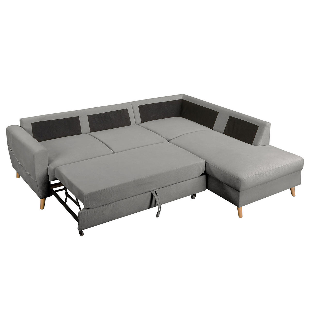 ECKSOFA mit Ottomane - Braun/Grau, Holz/Textil (230/200cm) - home24