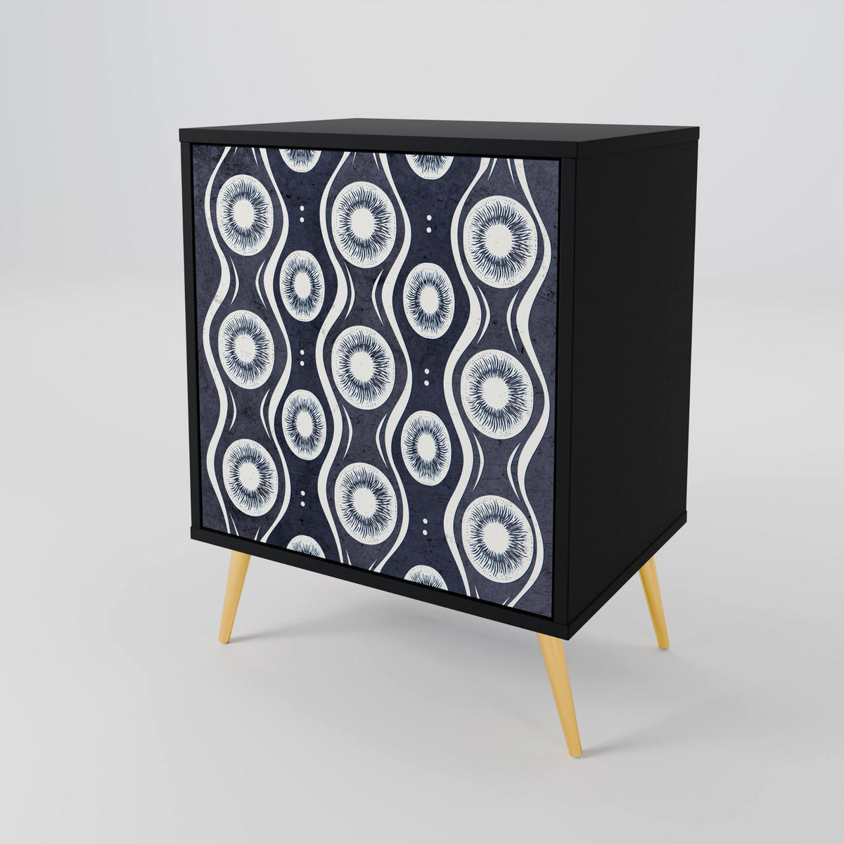 SIDEBOARD GRAPHITE EYES, Schwarz, 57,5x42x67,5 cm, Schwarze Metall-Rahmenfüße - Multicolor/Schwarz, Holzwerkstoff/Metall (57.5/67.5/42cm) - SpaceRebels