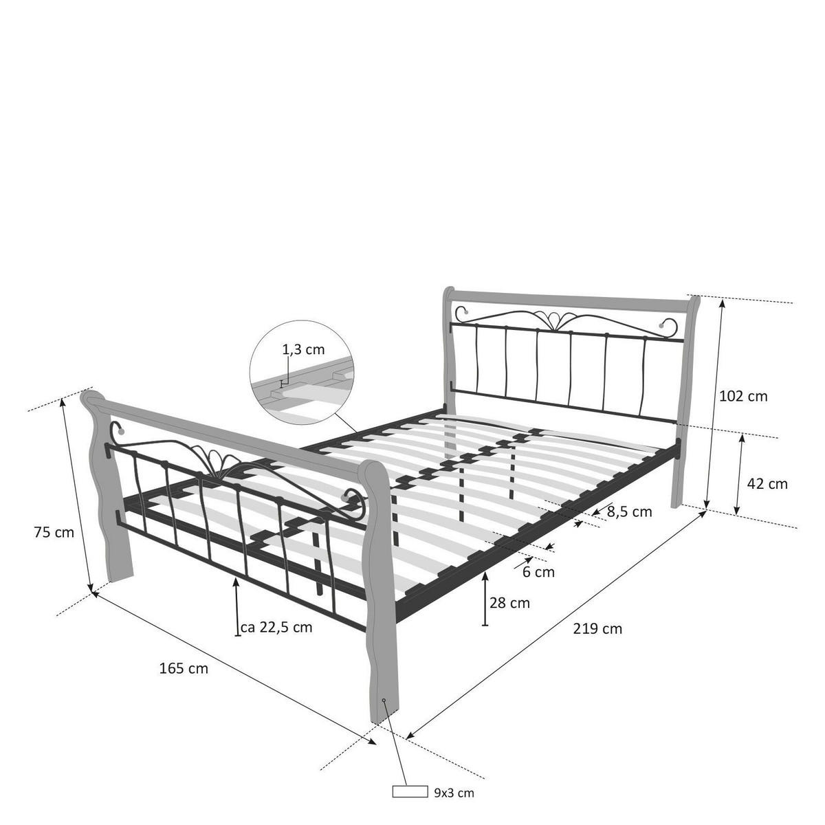 METALLBETT 160/200 cm in Schwarz mit Lattenrost - Schwarz, Metall - Homestyle4u
