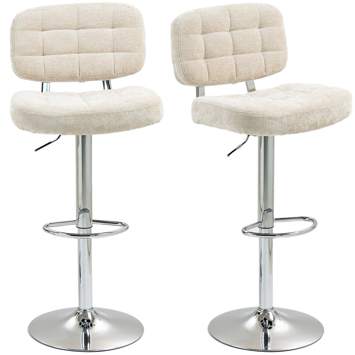 BARHOCKER 2er-Set DE-14756 höhenverstellbar mit Boucle-Stoff & Fußstütze Beige - Beige, Metall (45/115/51cm) - ComfortXL