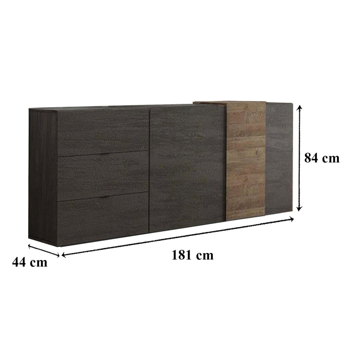 BUFFET 2 Türen 3 Schubladen L181 cm - Pluton - Eschefarben, Holzwerkstoff (44/84/181cm) - Calicosy