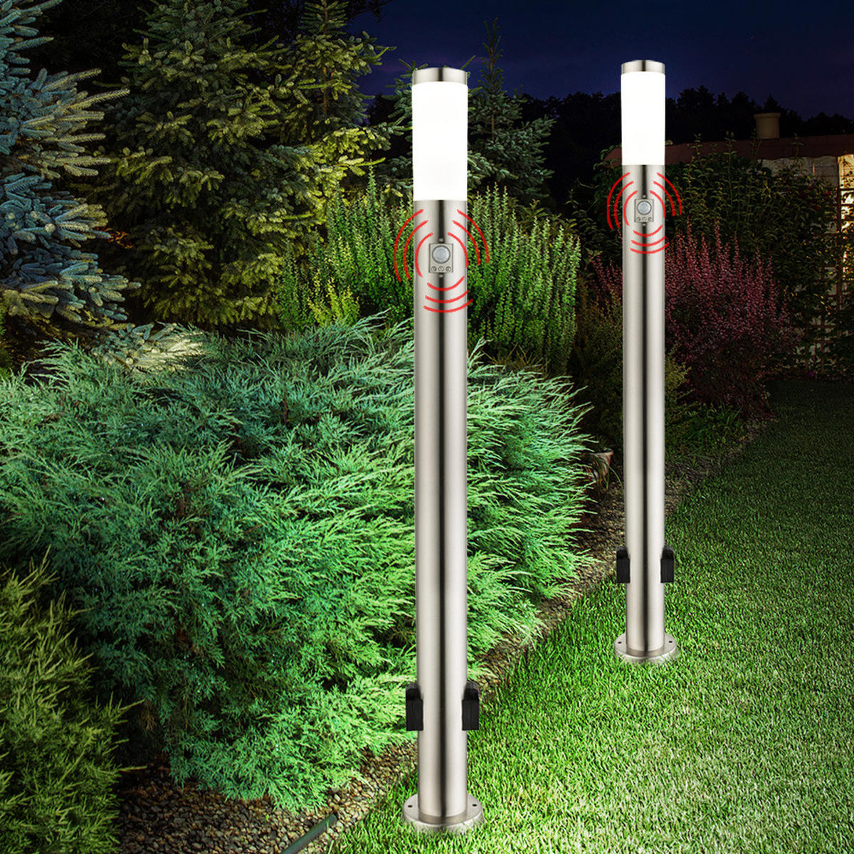 LED STEHLEUCHTE Edelstahl Silber 2er Set - Silberfarben, Metall (7.6/7.6/110cm) - Globo Lighting