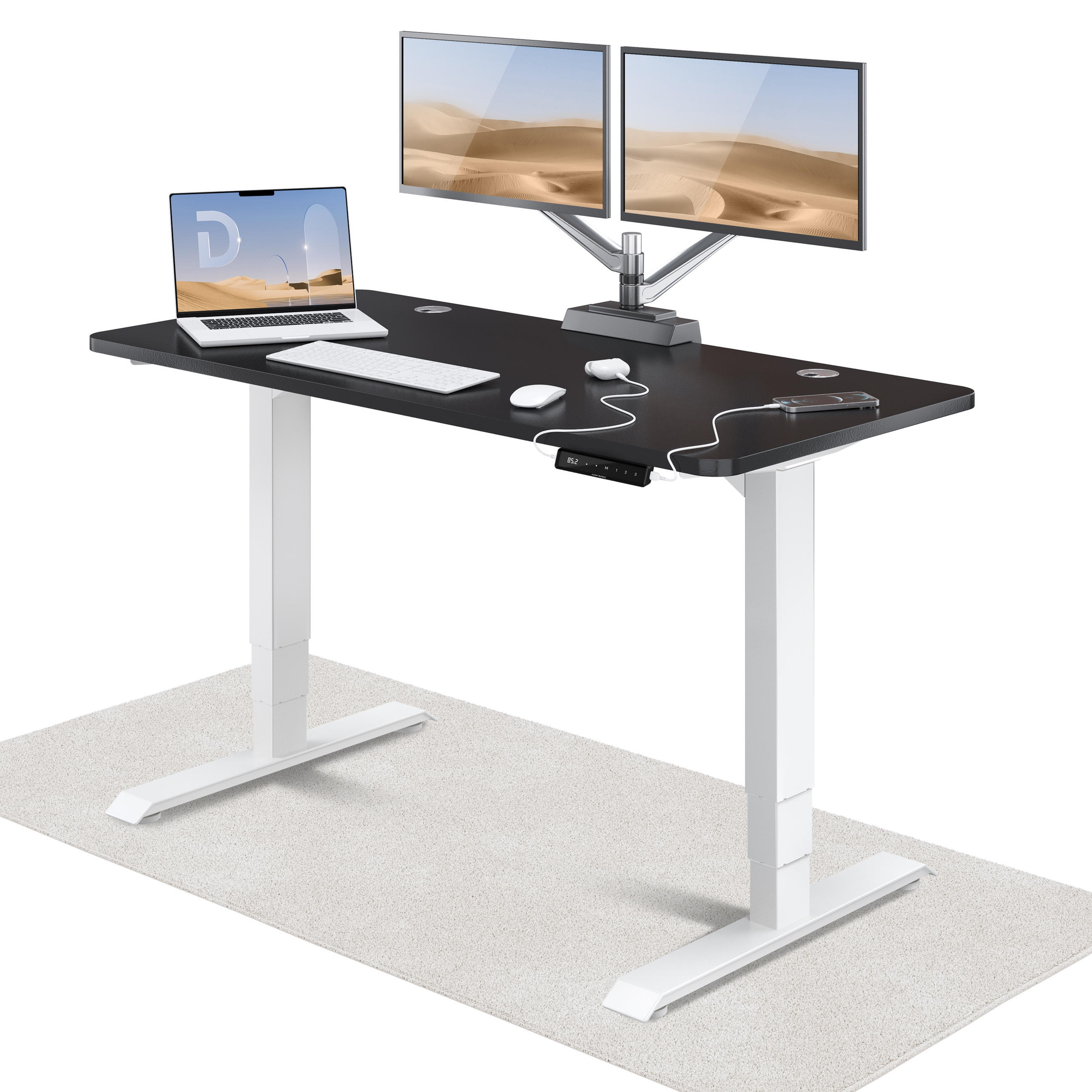 SCHREIBTISCH Elektrisch Höhenverstellbarer HomePro 140x70cm Weiß/Schwarz mit Memory-Funktion, Anti-Kollisions Technologie - Schwarz/Weiß, Holzwerkstoff (70/140/62cm) - Desktronic