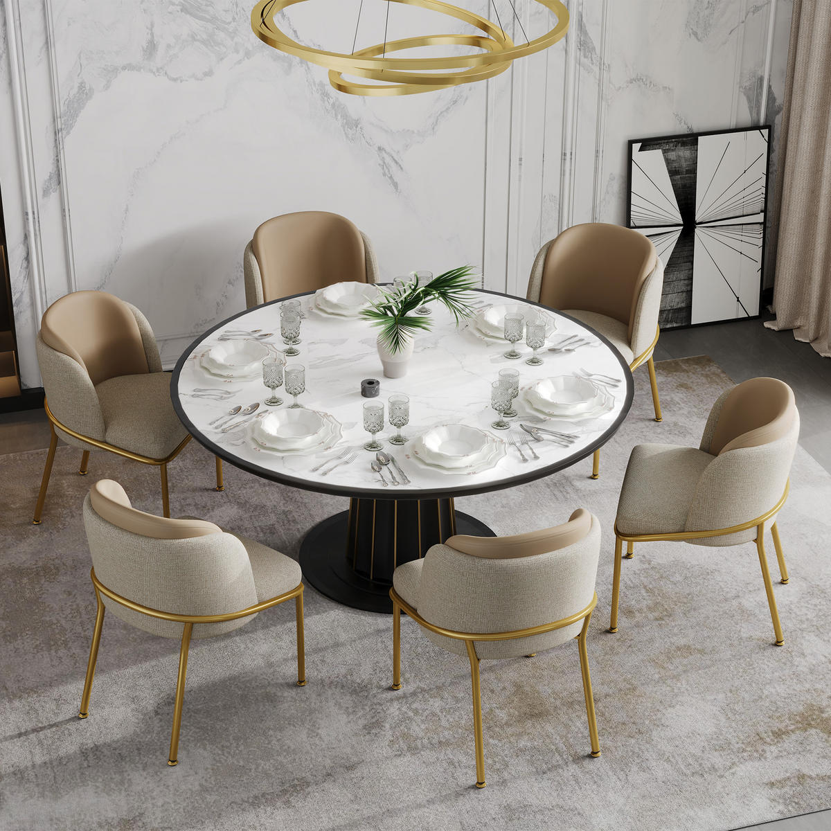 ESSZIMMERSTUHL 6 Stück 55×55×85 cm aus Metall-Holz Gestell PVC-Kunstleder, beige - Beige, Metall (55/85/55cm) - Luhomfu