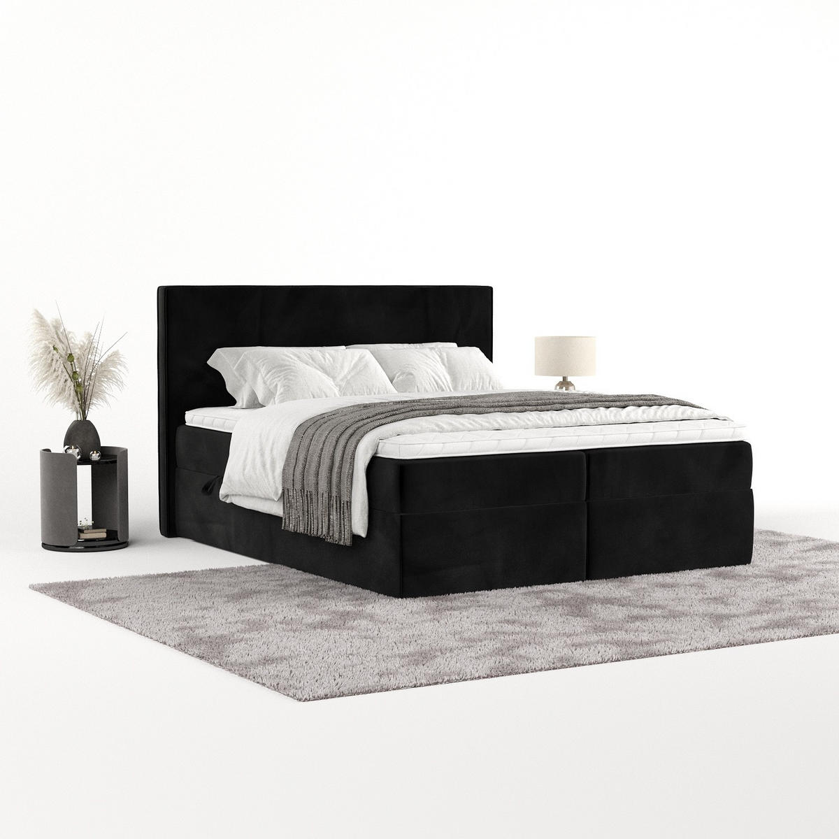 BOXBETT Nuvia 140/200 cm Schwarz im Kronos Stoff - Schwarz, Holz/Holzwerkstoff (140/200cm) - AltaBeds
