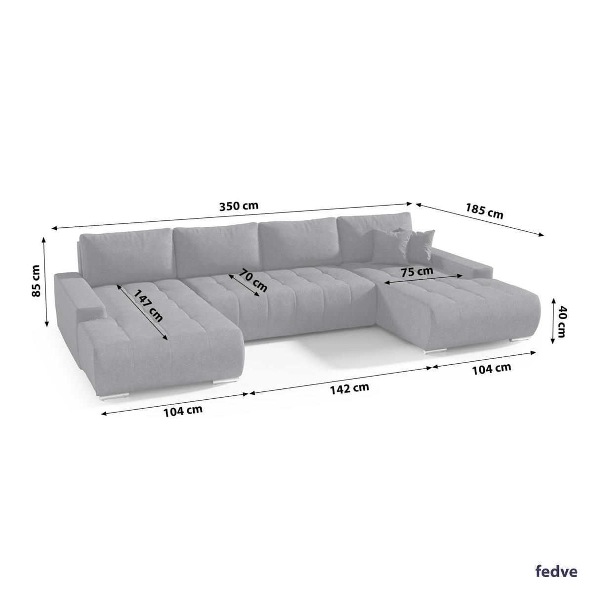 WOHNLANDSCHAFT mit Schlaffunktion Dhaka U, Grau - Grau, Textil (185/85/350cm) - Fedve