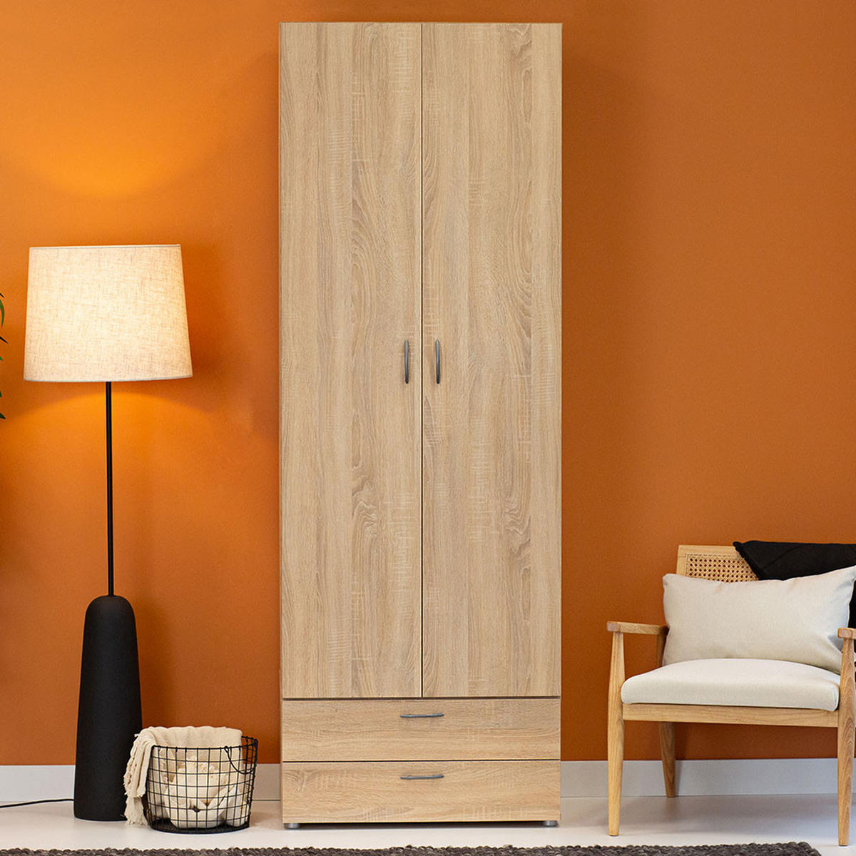 KLEIDERSCHRANK Basic Eiche Sonoma 74 / 52 / 214 cm - Silberfarben/Sonoma Eiche, Holz/Holzwerkstoff (74/214/52cm) - Feldmann-Wohnen