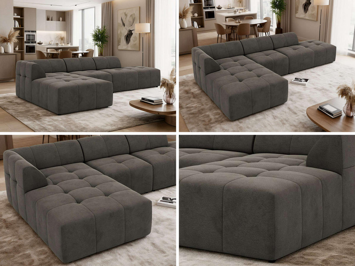 ROHOVÁ SEDAČKA GRIDA 3M L Tmavosivá Samet - Vľavo - čierna/tmavosivá, textil/plast (335/176cm) - MKS
