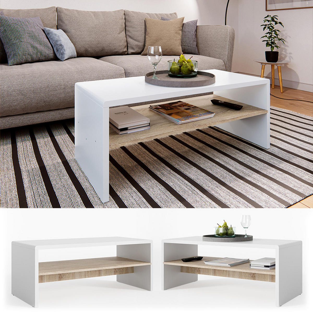 COUCHTISCH Weiß/Sonoma 99.6 x 39.8 cm - Weiß/Sonoma Eiche, Holzwerkstoff (39.8/99.6/40.1cm) - Vicco