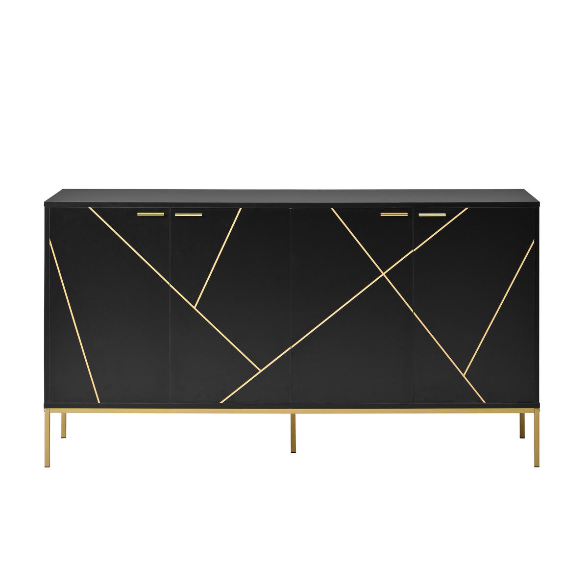SIDEBOARD Schwarz mit Goldenen Akzenten, 150/40/80cm - Buchefarben, Holzwerkstoff (150/80/40cm) - Urban Meuble