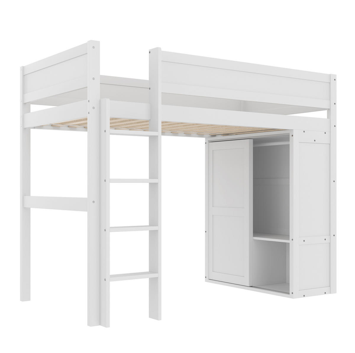 HOCHBETT 90/200 cm in Weiß mit Kleiderschrank und offenem Stauraum - Weiß, Holz (90/200cm) - Flora Grace