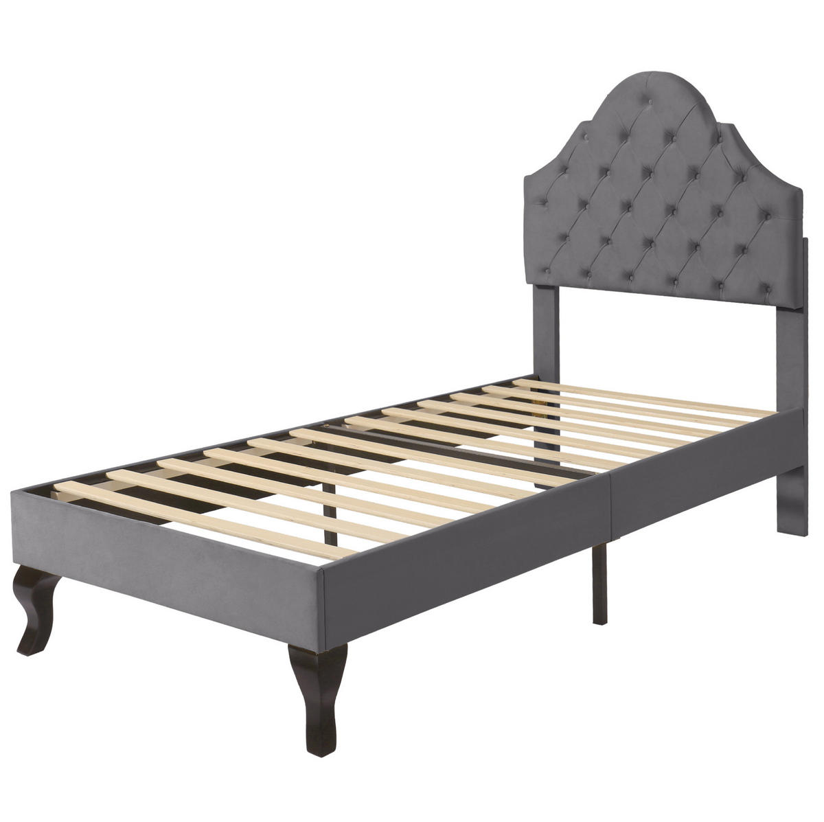 POLSTERBETT 90/200 cm grau aus Samt mit Lattenrost - Grau, Textil (90/200cm) - OKMYHOME