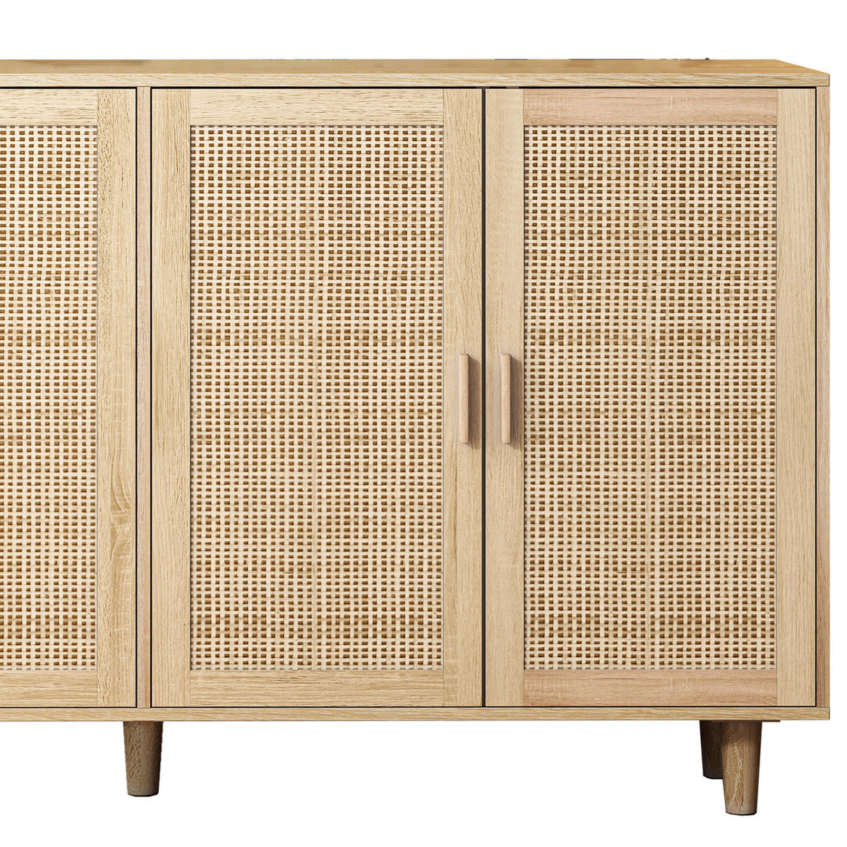 SIDEBOARD Rattanoptik Natur mit 4 Türen & Massivholzbeinen - Eiche San Remo, Holzwerkstoff (158/88/40cm) - Urban Meuble