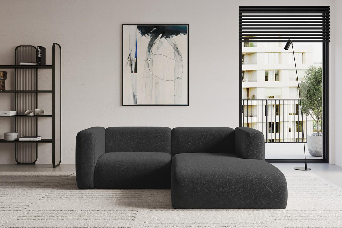 ECKSOFA Ottomane Rechts MIRA-L1 227x179x89 Schwarz Velours - Schwarz, Holzwerkstoff/Kunststoff (227/179cm) - ALTDECOR