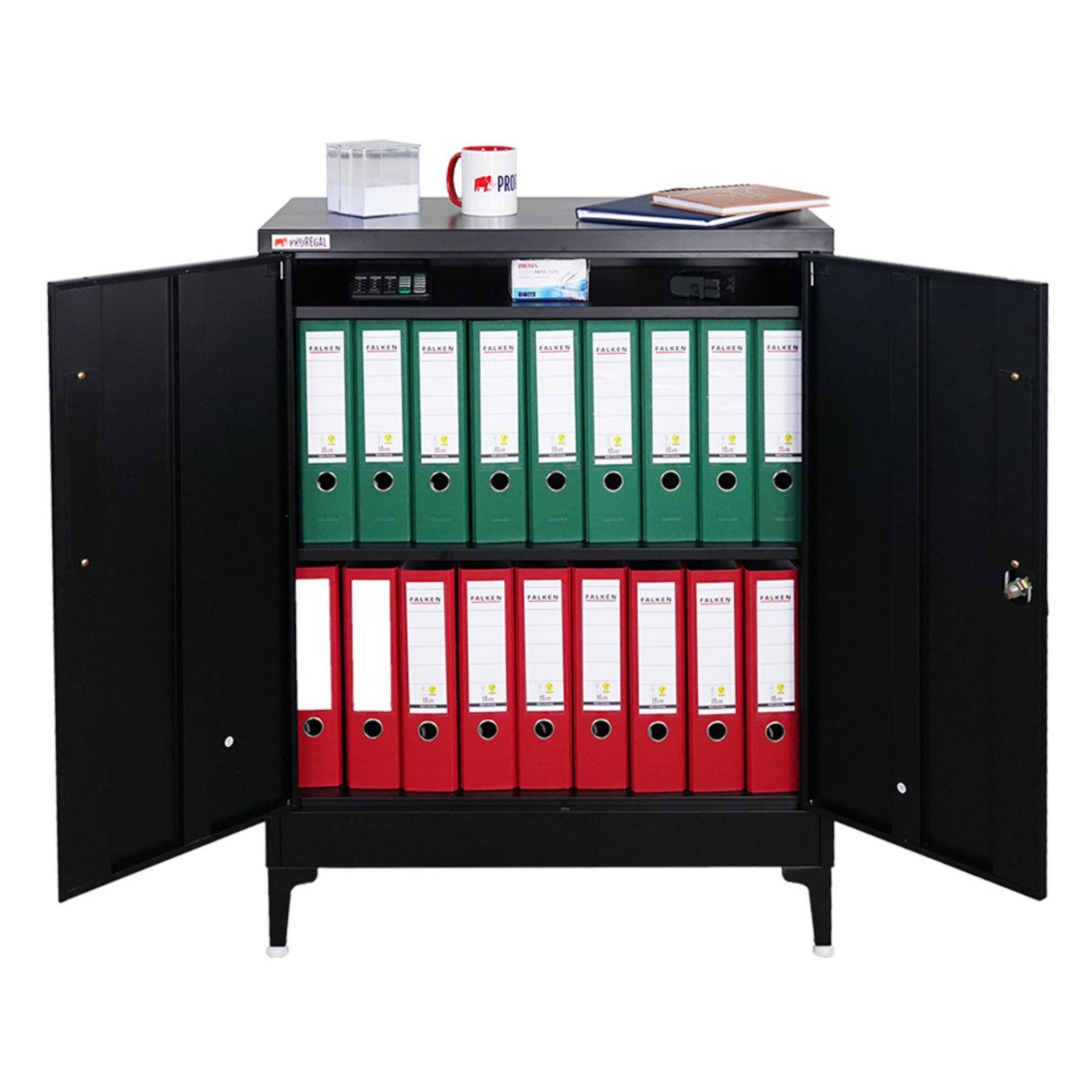 AKTENSCHRANK Elephant 2 Ebenen Schwarz 90x80x40cm - Schwarz, Metall (80/90/40cm) - PROREGAL