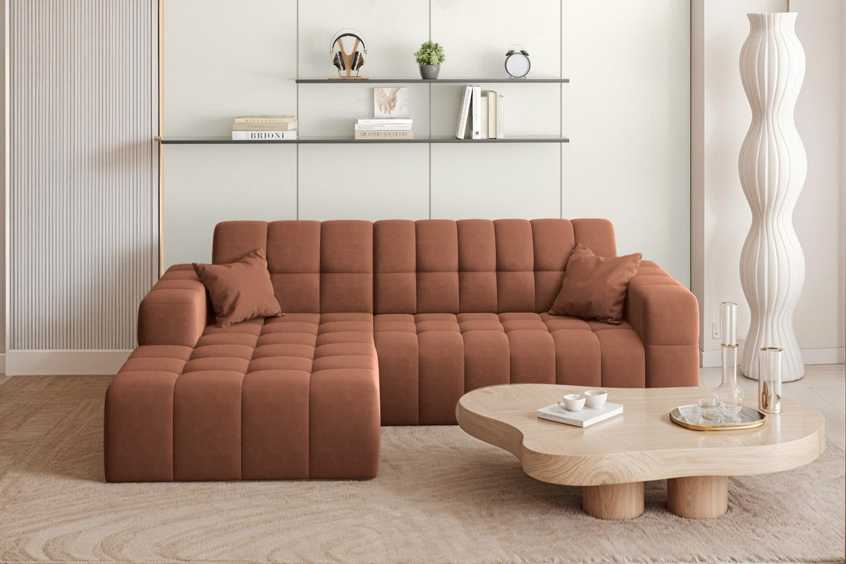 ECKSOFA L-förmiges Nimes Velours Stoff Kupfer Links - Kupferfarben, Holz/Kunststoff (168/265cm) - Kaiser Möbel