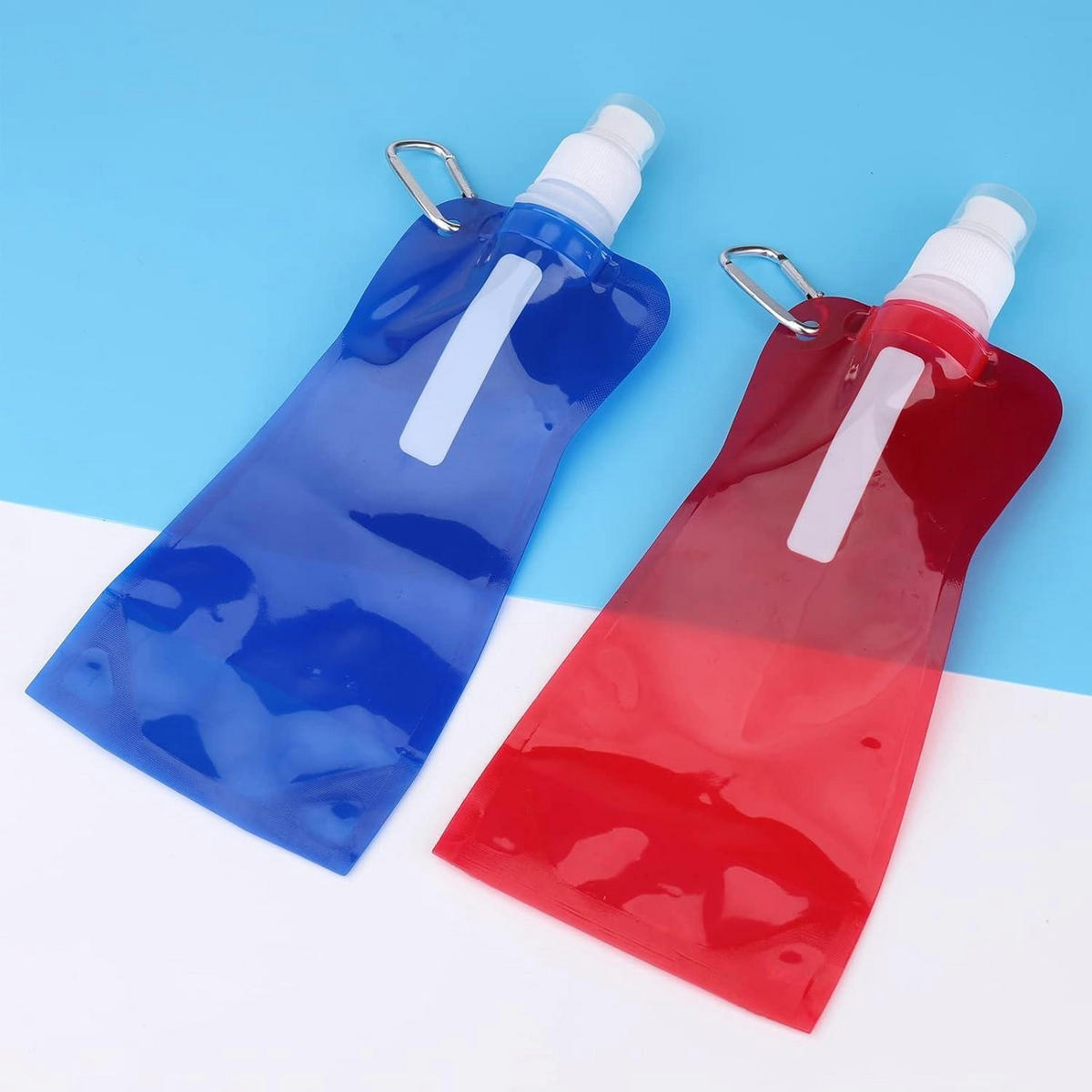 TRINKFLASCHE 2-teiliges Set 500 ml faltbar mit Karabiner Rot+Blau - Multicolor, Kunststoff (1/1cm)