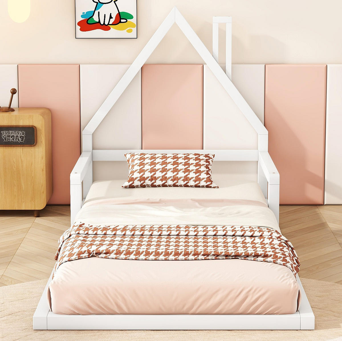 DOMČEKOVÁ posteľ 90/200 cm borovica a MDF biela, v tvare domčeka - biela, drevo (90/200cm) - BEAOK