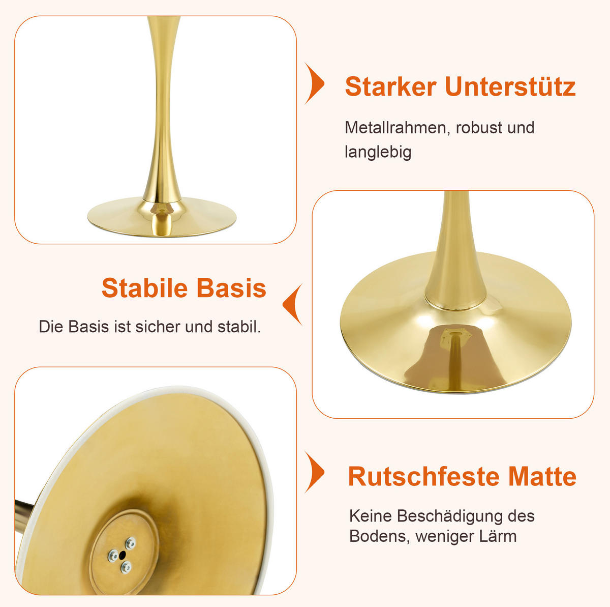 ODKLÁDACÍ stolek 60/60/72 cm ořechová a zlatá z MDF a kovu s kulatou deskou - zlatá, kompozitní dřevo (60/60/72cm) - OKWISH
