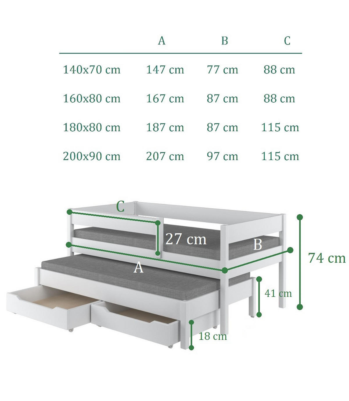 AUSZIEHBETT Junior 160x80 weiß - Weiß, Holzwerkstoff (80/160cm) - LUKDOM