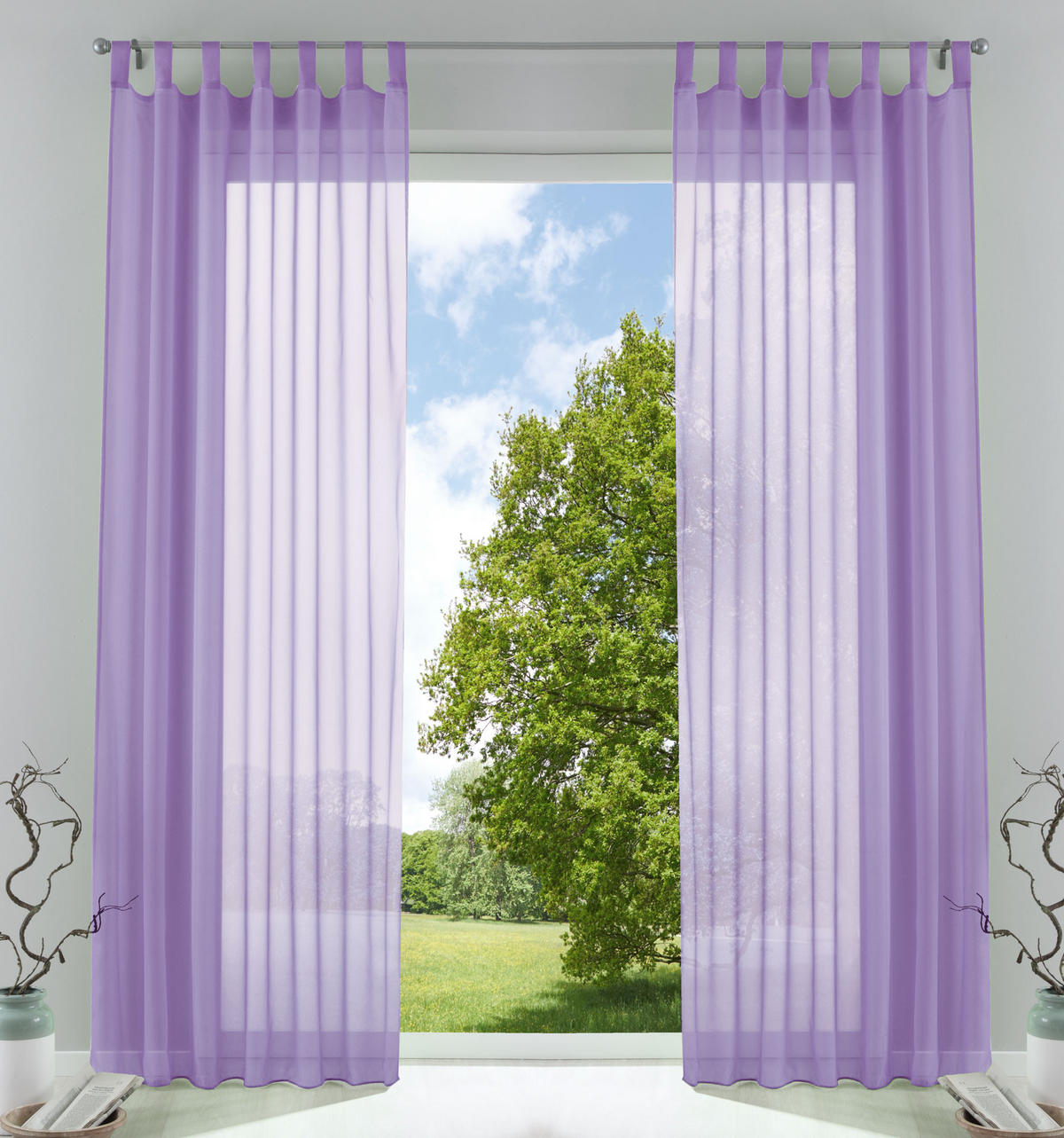 SCHLAUFENGARDINEN Voile 2er Set 245x140 cm Flieder - Flieder, Textil (140/245cm) - Gardinenbox.eu