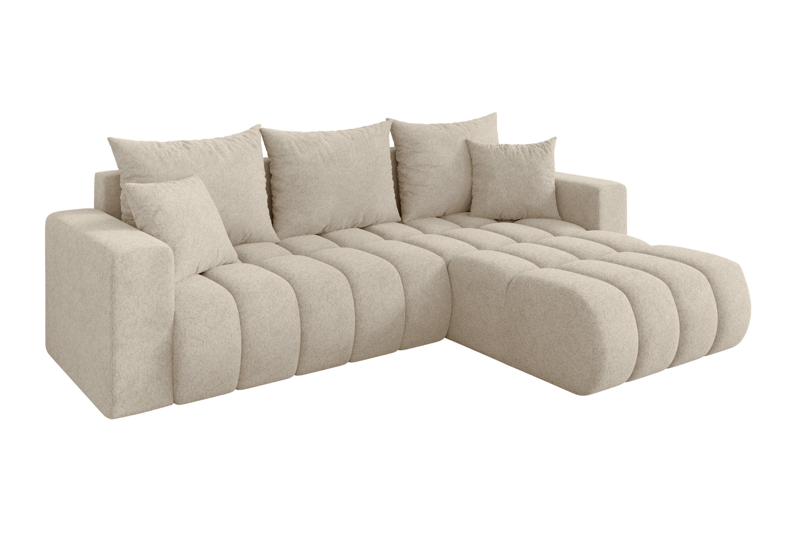 ECKSOFA mit Schlaffunktion Ottomane Rechts MILA-L-v1 277x195x86 Creme Velours - Creme/Schwarz, Holzwerkstoff/Kunststoff (277/194cm) - ALTDECOR