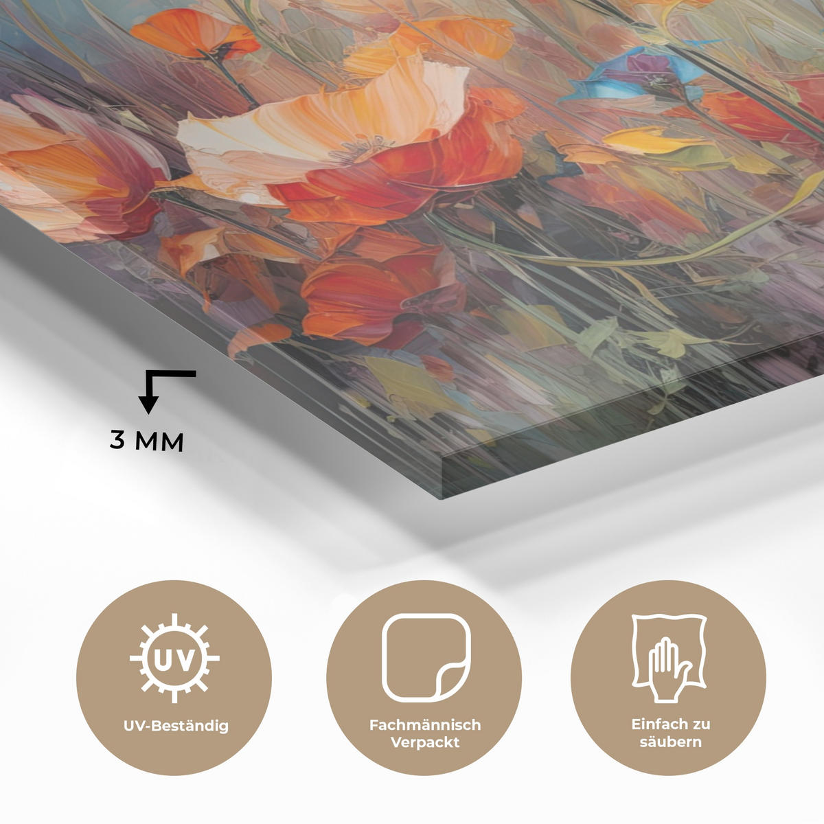 ACRYLGLASBILD Blumen - Aquarell - Kunst - Botanisch - Natur 60x40 cm - Orange, Glas (60/40cm) - MuchoWow
