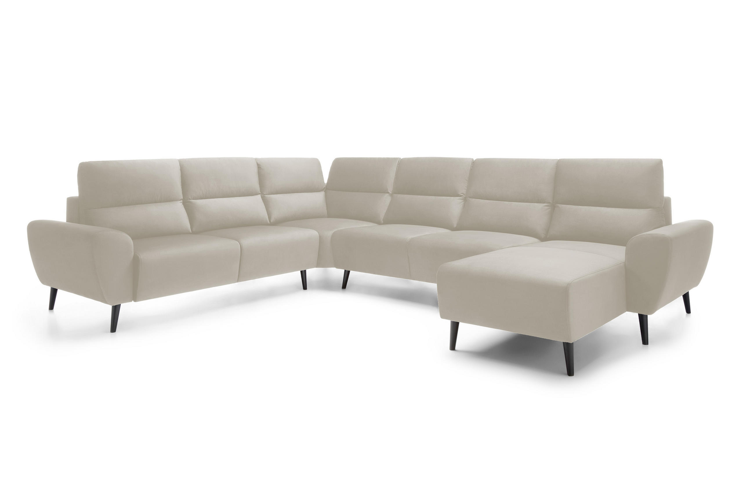 ECKSOFA BOSCO U-Form, Monolith-Stoff, freistehend, mit verstellbaren Kopfstützen, Sofa für Familien, Größe: 340x270x98cm, Farbe: Beige - Beige, Holz/Textil (340/270cm) - DomoHome